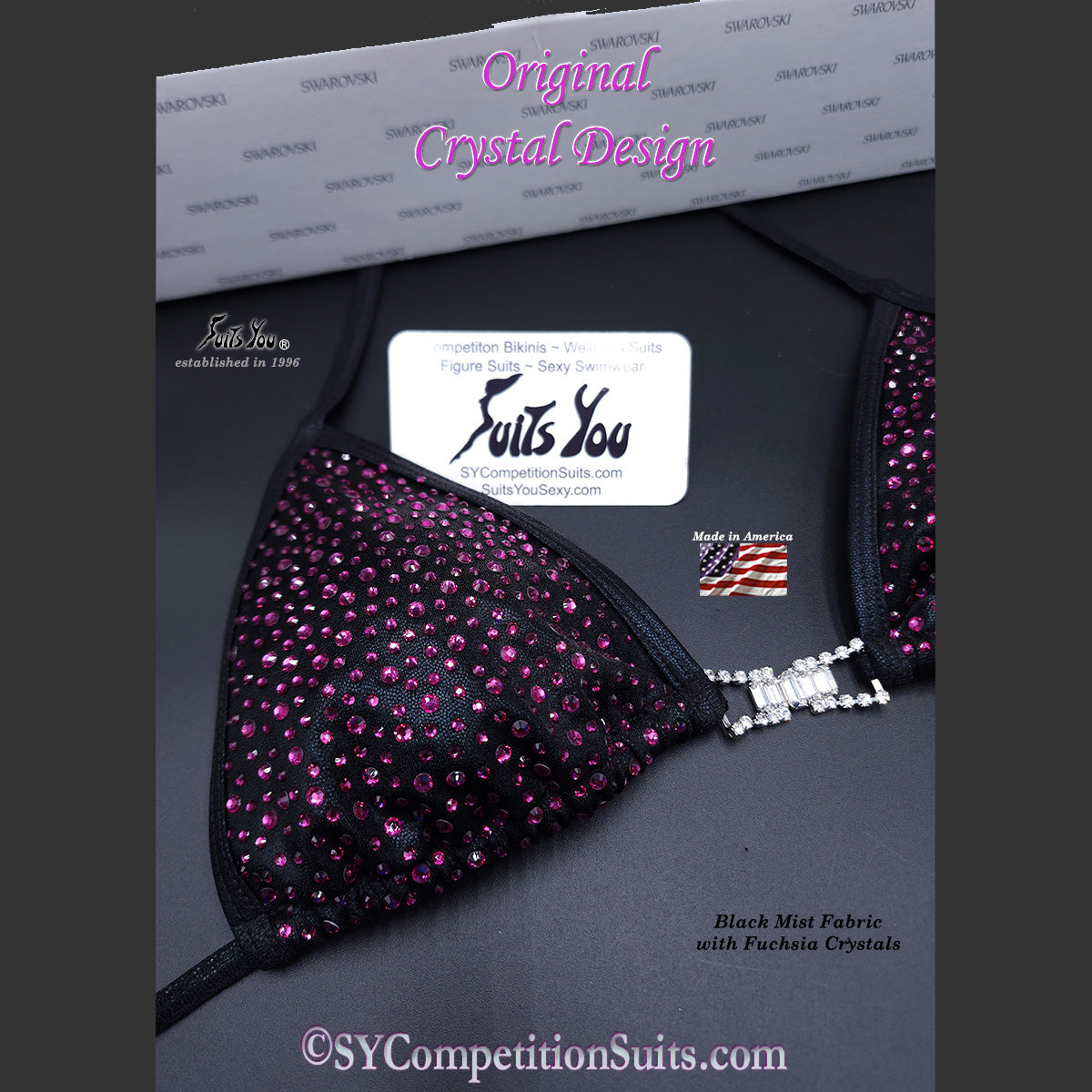 Competition Bikini Sale, Black with Fuchsia Crytals