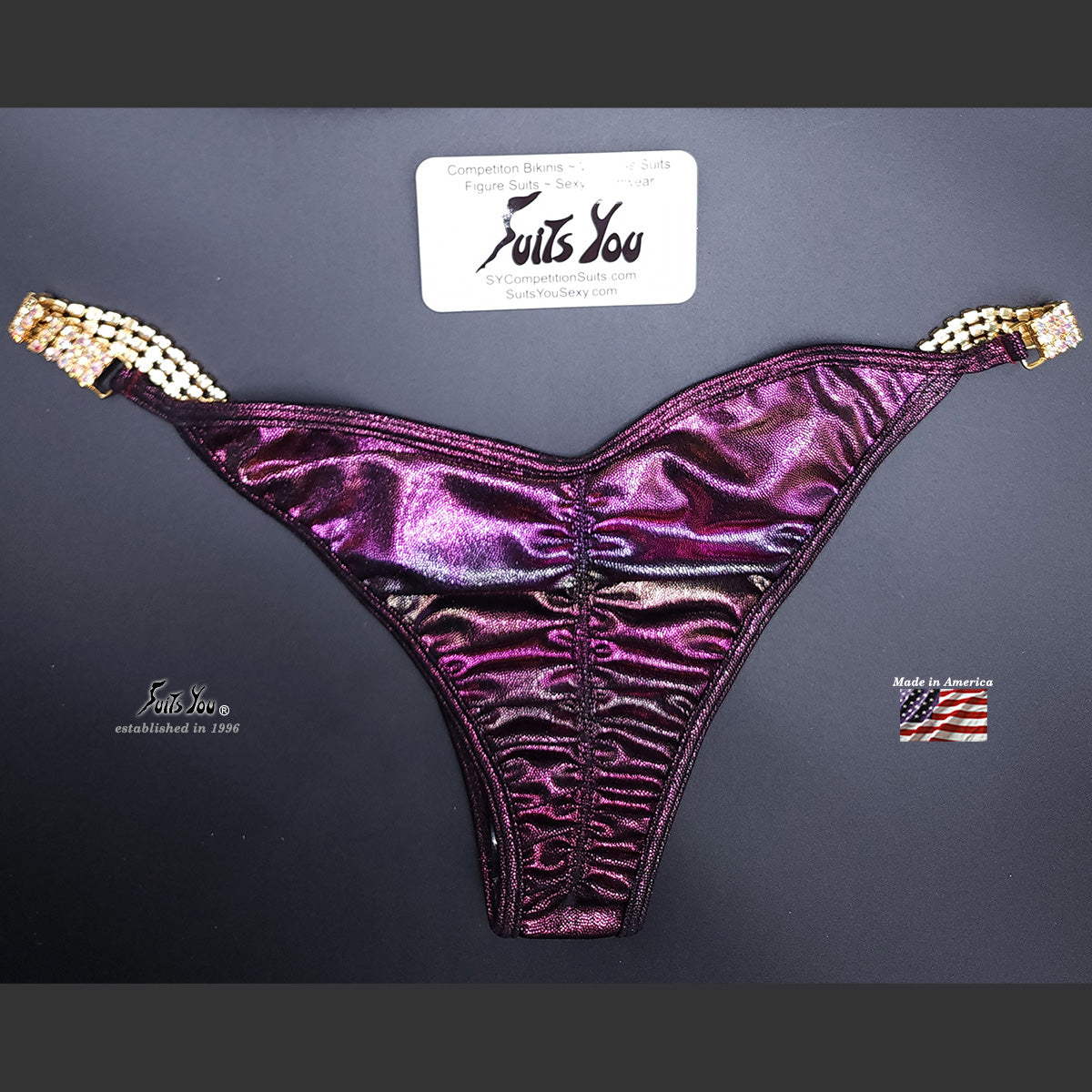 Competition bikini with topaz crystals