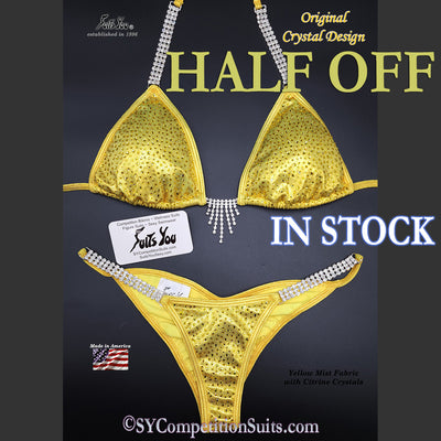 Half OFF Competition Bikini, Yellow Mist with Citrine Crystals