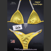 Half OFF Competition Bikini, Yellow Mist with Crystals