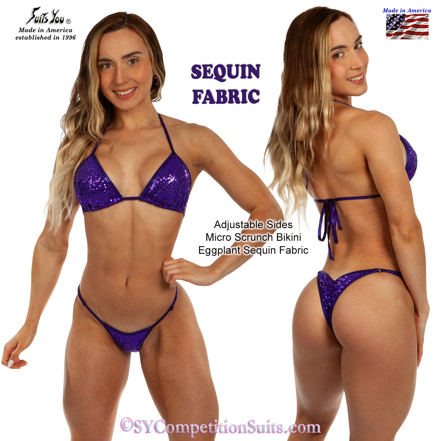 Sequin Posing Suit, Eggplant Sequin Fabric.