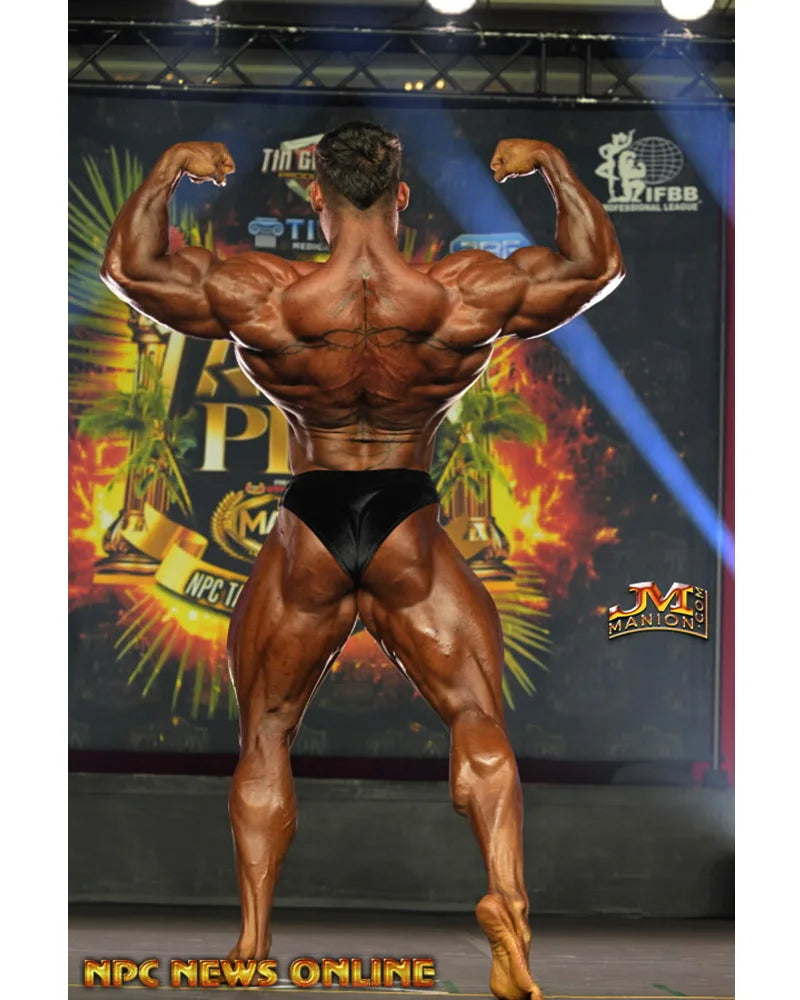 Black velvet PRO Cut classic physique trunks at Tampa Pro classic physique competition stage
