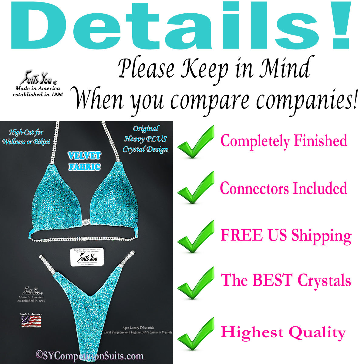 Velvet Competition Suit, Aqua details