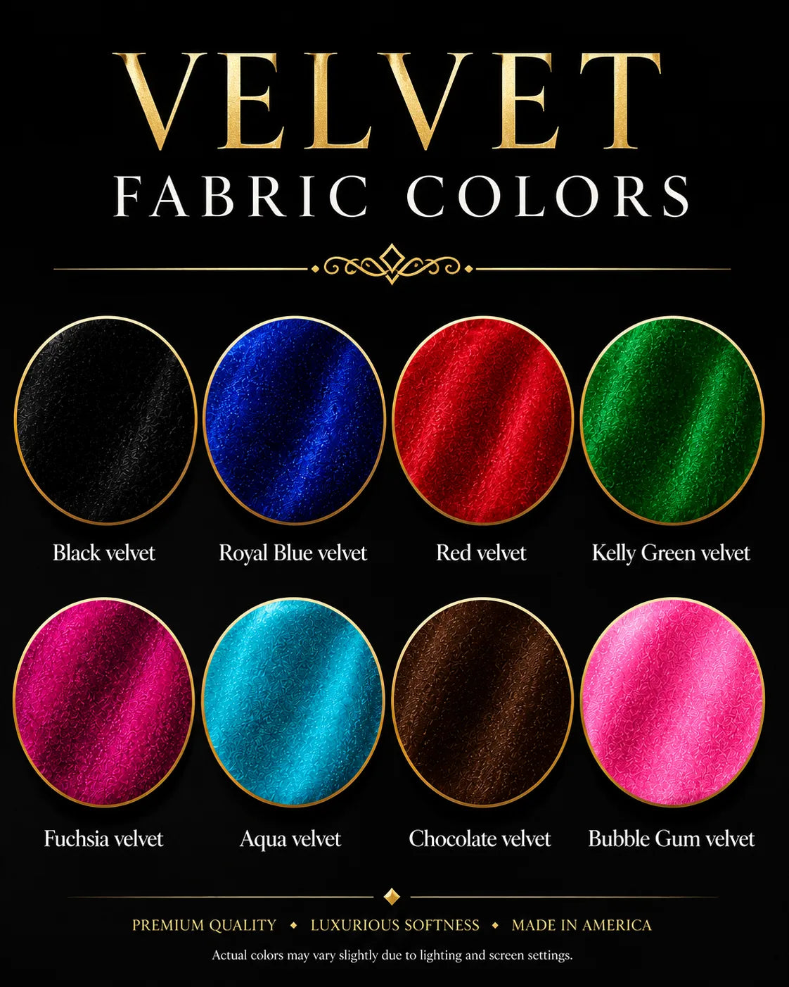 Custom Velvet Posing Suit fabric choices.