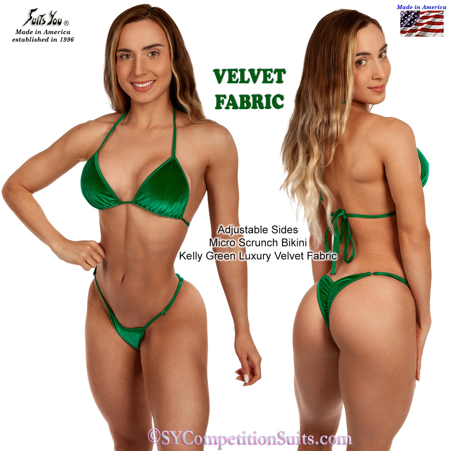Velvet Posing Bikini, Kelly Green Luxury Velvet Fabric