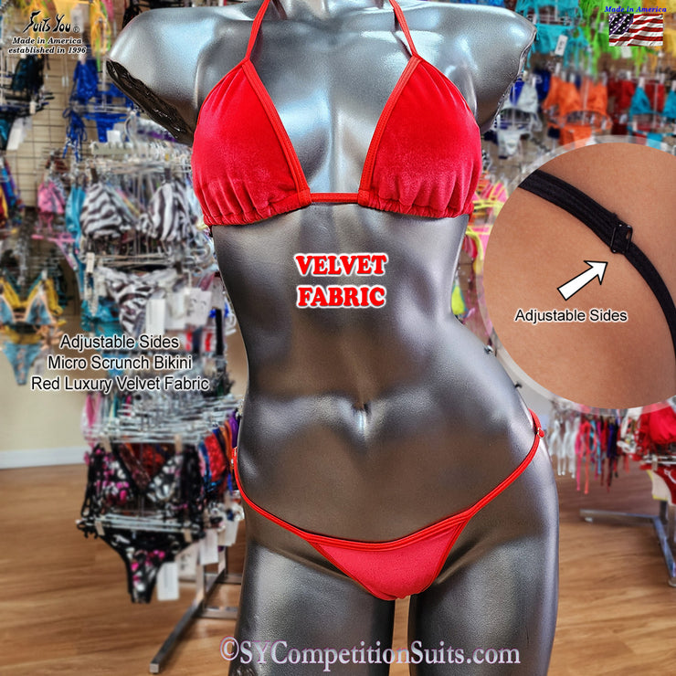 Velvet Posing Bikini, Red Luxury Velvet Fabric