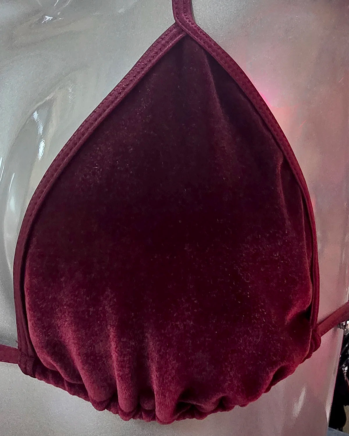 Burgundy Velvet Posing Suit — close-up of the fabric.