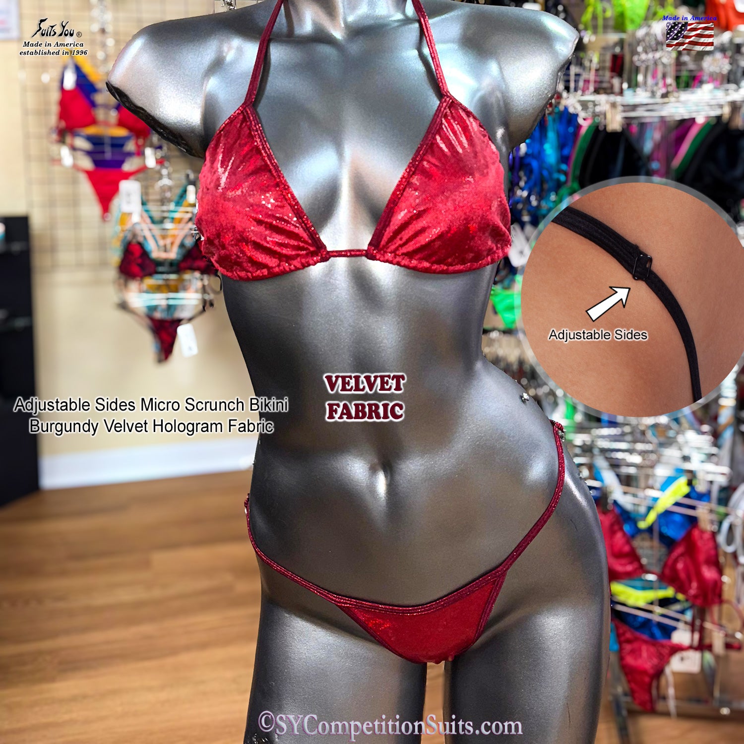 Velvet holo posing suit micro scrunch bottom