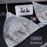 White Wellness Suit or High Cut Bikini, Original HEAVY Color Crystal