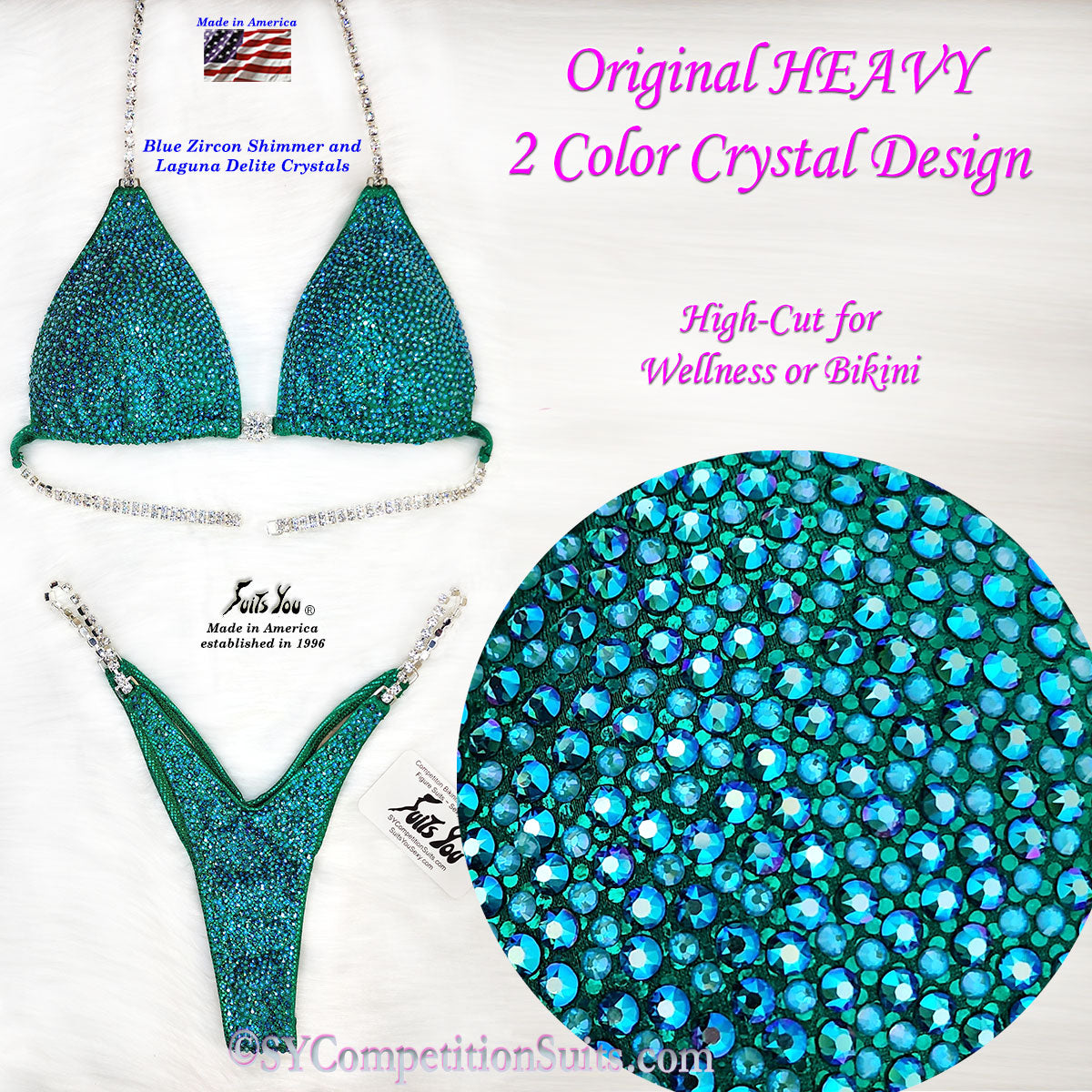 High-Cut Wellness or Bikini Competition Suit, Green Laguna