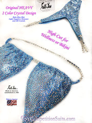 In Stock High Cut Bikini or Wellness Suit, Original HEAVY 2 Color Crystal, Baby Blue