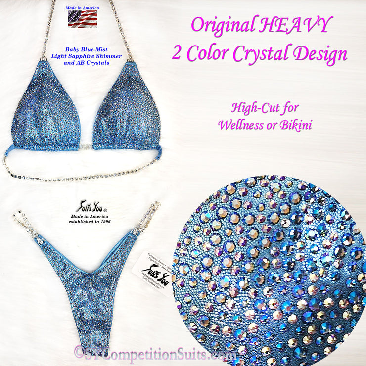 In Stock Wellness Suit or High Cut Bikini, Original HEAVY 2 Color Crystal, Baby Blue