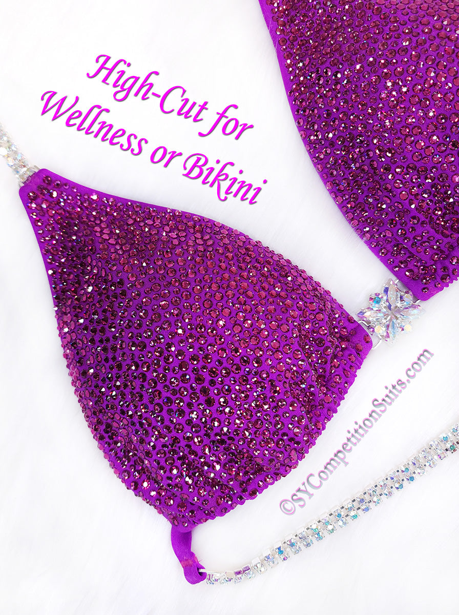In-Stock High-Cut Competition Suit, Fuchsia Crystals