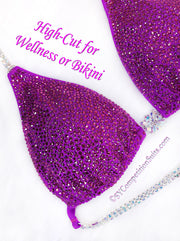 In-Stock High-Cut Competition Suit, Fuchsia Crystals