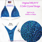 In Stock Wellness or High Cut Bikini, Original HEAVY 2 Color Crystal, Ocean Blue Mist