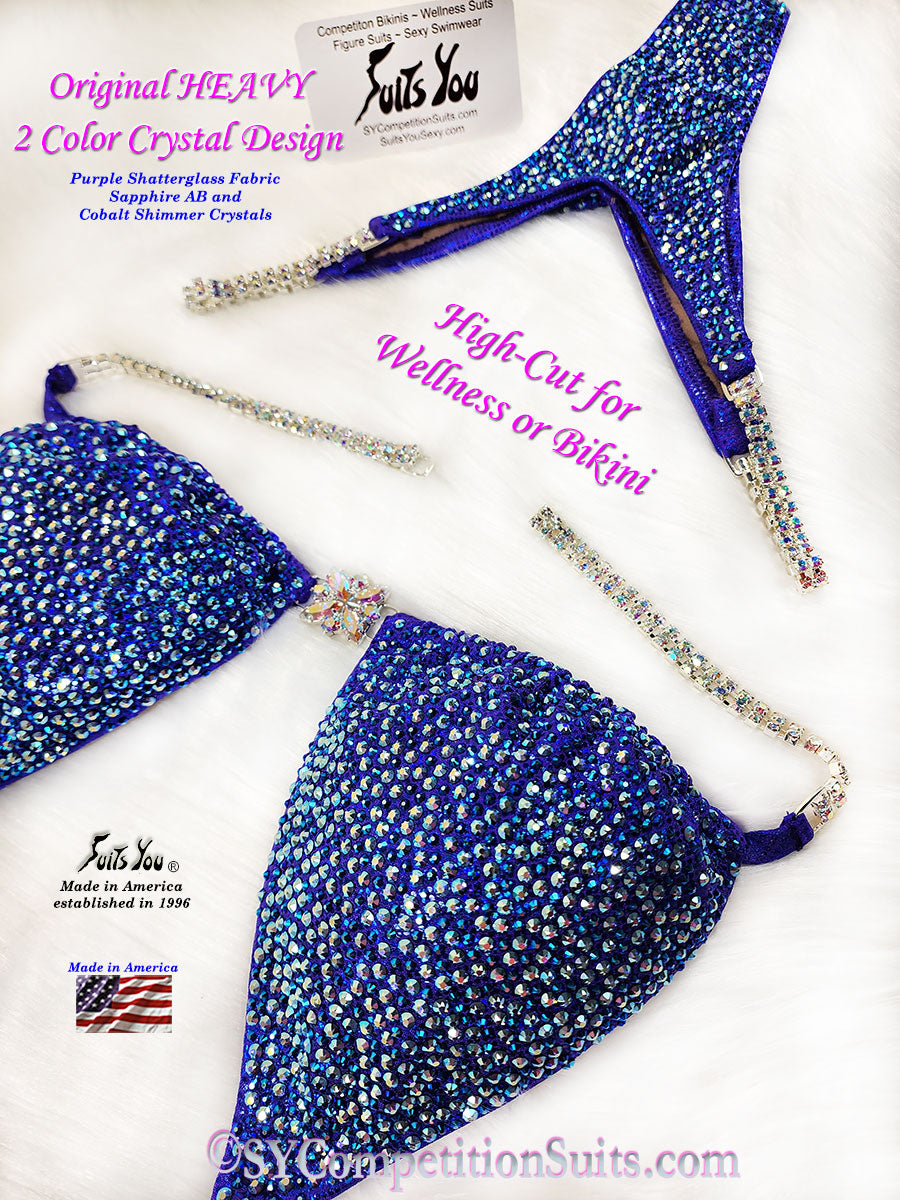In Stock Wellness or High Cut Bikini, Original HEAVY 2 Color Crystal, purple