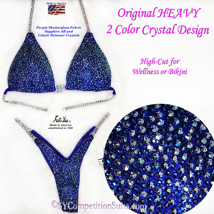 In Stock Wellness Suit or High Cut Bikini, Original HEAVY 2 Color Crystal, purple