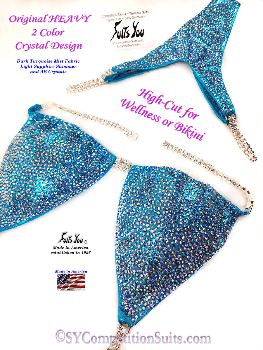 In Stock Wellness or High Cut Bikini, Original HEAVY 2 Color Crystal, Turq