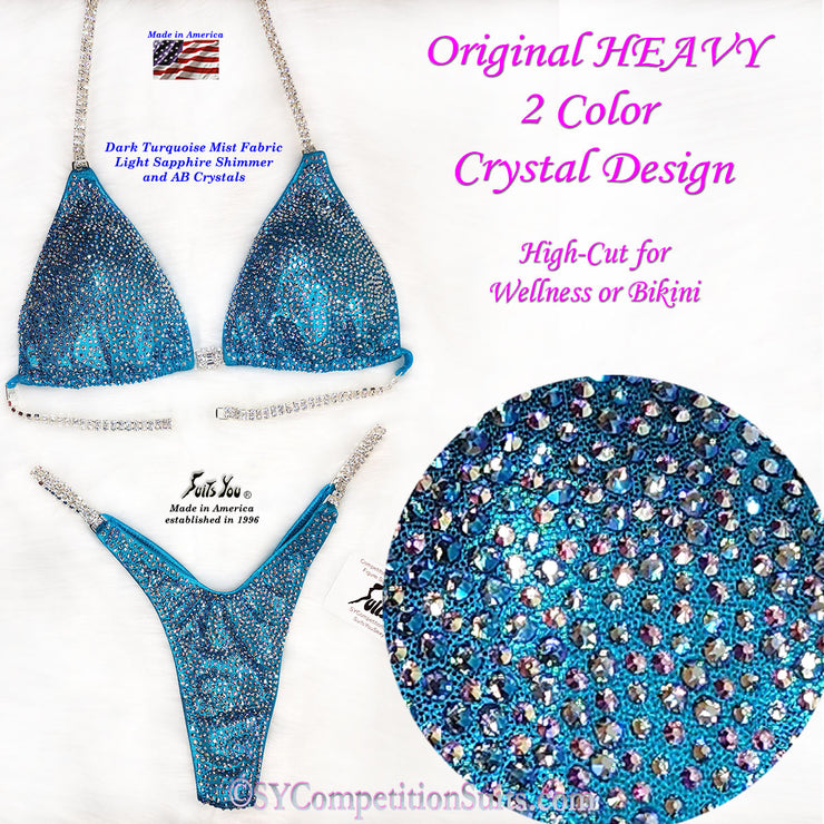 In Stock Wellness Suit or High Cut Bikini, Original HEAVY 2 Color Crystal, Turq