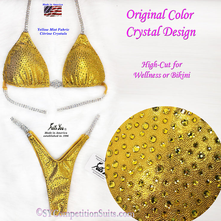 In Stock Wellness Suit or High-Cut Bikini, Original Color Crystal, Yellow with Citrine Crystals