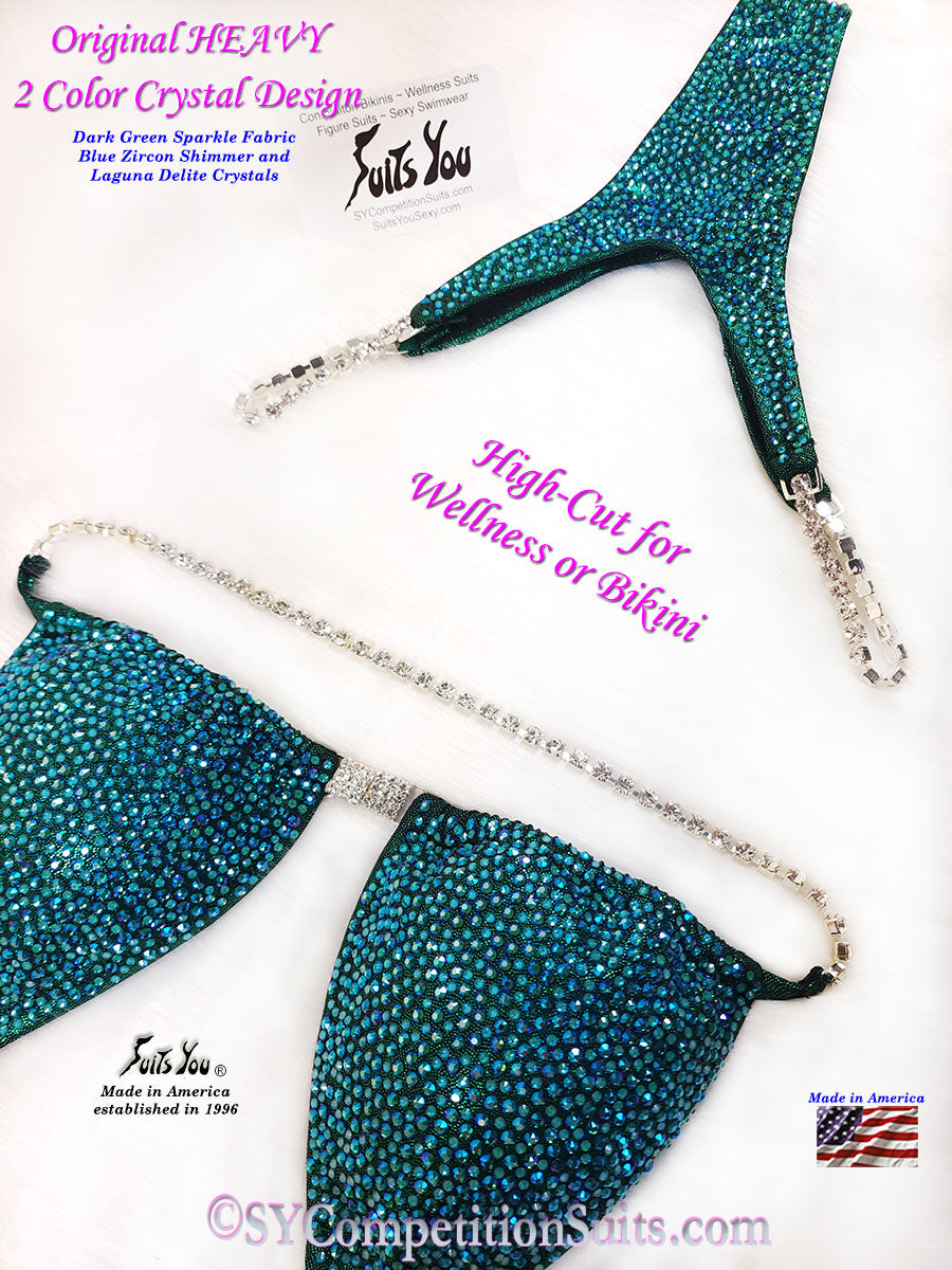 In Stock Wellness or High Cut Bikini, Original HEAVY 2 Color Crystal, Laguna Delite