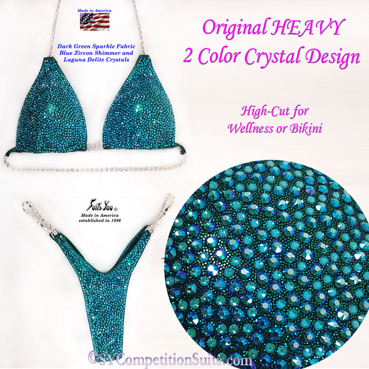 In Stock Wellness or High Cut Bikini, Original HEAVY 2 Color Crystal, Blue Zicon and Laguna Delite