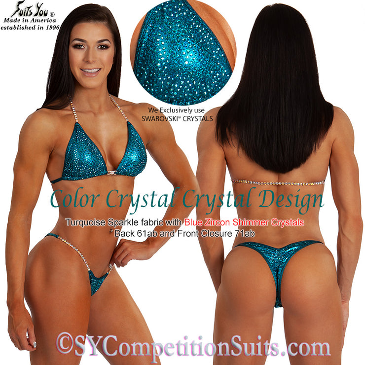 Color Crystal Competition Bikini, lots of colored crystals, turquoise sparkle