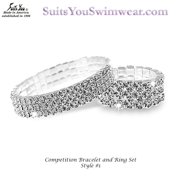 Competition Bracelet WITH matching Ring, 3 row crystal