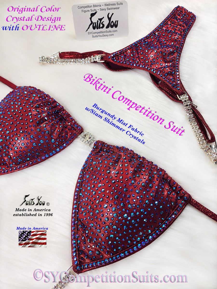 In-Stock Crystal Competition Bikini, Burgundy