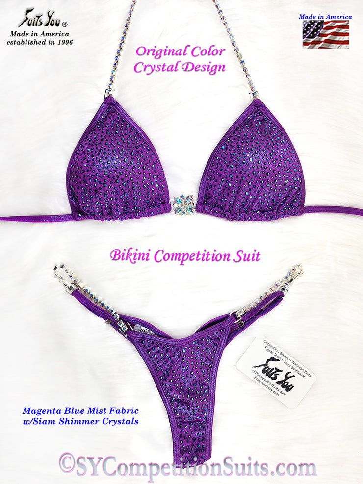 Ready to ship Crystal Competition Bikini, Magenta Siam Shimmer Crystals