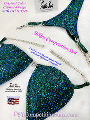 In-Stock Competition Bikini, Green with Cobalt Crystals