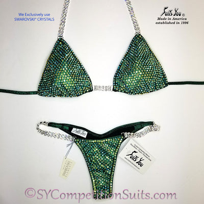 Ready to ship Crystal Competition Bikini, Green with Peridot