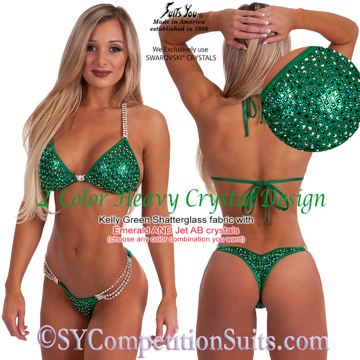 Competition Bikini, Gorgeous 2 Color Heavy Crystal, green