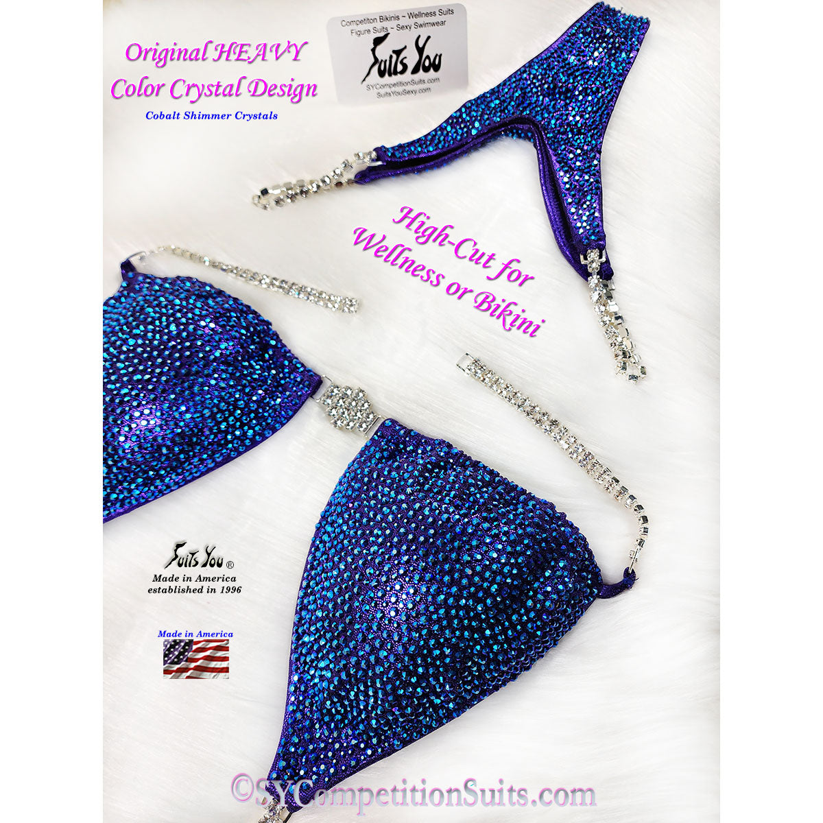 High-Cut Wellness or Bikini Competition Suit, Eggplant with Cobalt