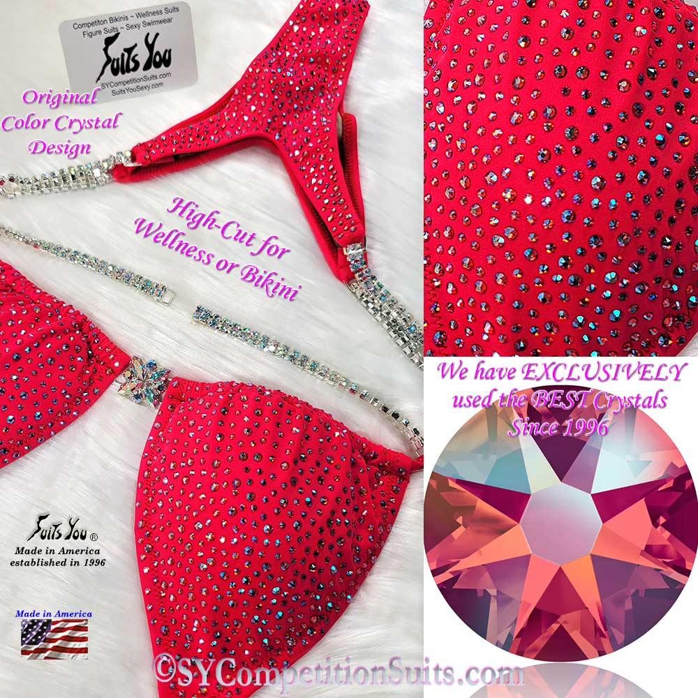 High-Cut Competition Suit, Wellness or Bikini, Hot Red