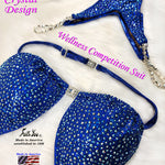 In Stock Wellness Bikini, Original Color Crystal Design, Royal Blue with Sapphire AB Crystals