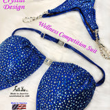 In Stock Wellness Bikini, Original Color Crystal Design, Royal Blue with Sapphire AB Crystals