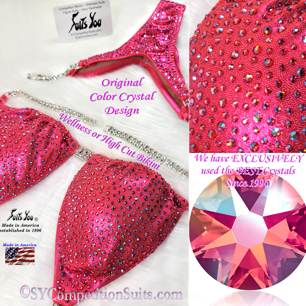 Wellness Competition Suit, Coral fabric with Hyacinth crystals