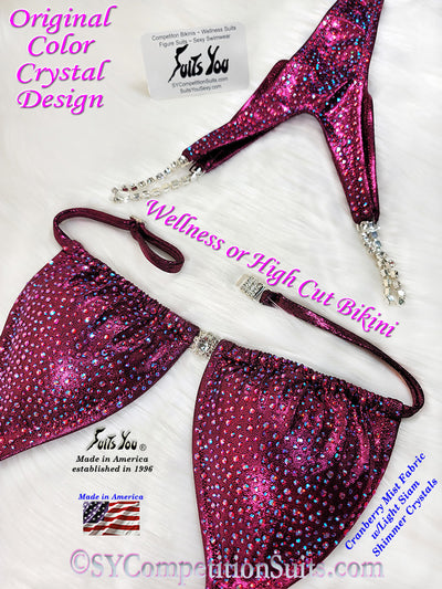 In Stock Wellness Bikini, Original Color Crystal Design, Cranberry