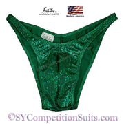 Men's Bodybuilding Suits, Rio Cut Holo with Gather back, kelly green shatterglass