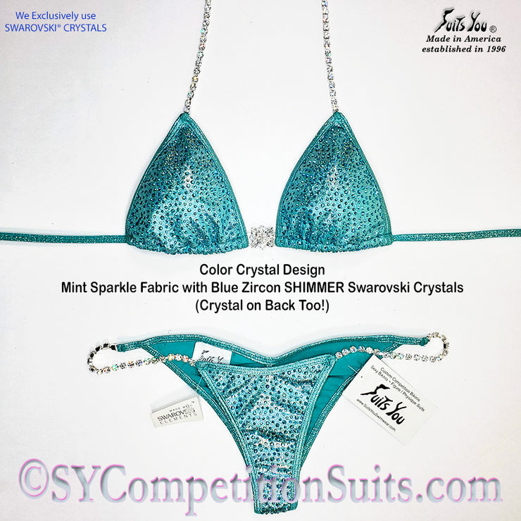 Ready to ship Crystal Competition Bikini, Mint with Blue Zircon Crystals