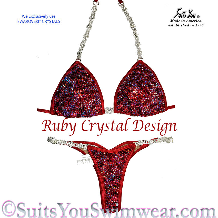 Crimson red bikini with multi sized crystal and ruby rhinestone design –  tantra444