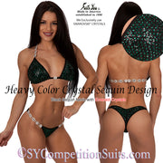 Crystal Sequin Competition Bikini, Black Sequin Fabric