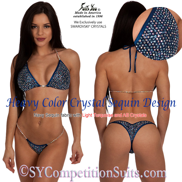 Crystal Sequin Competition Bikini, Navy Sequin Fabric
