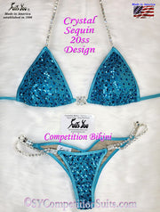 Budget-Friendly Competition Bikini, turquoise sequin with crystals