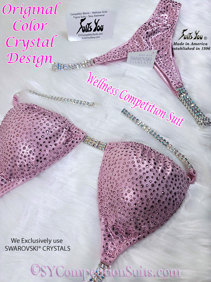 In-Stock Wellness Competition Bikini, baby pink mist fabric