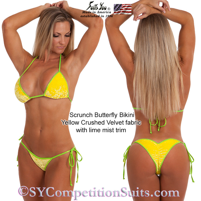 Velvet Posing Practice Bikini, Tie-Side Butterfly-Cut, yel, bikini competition