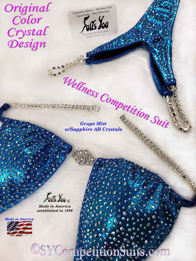 In-Stock Wellness Competition Suit, grape with Sapphire AB Crystals