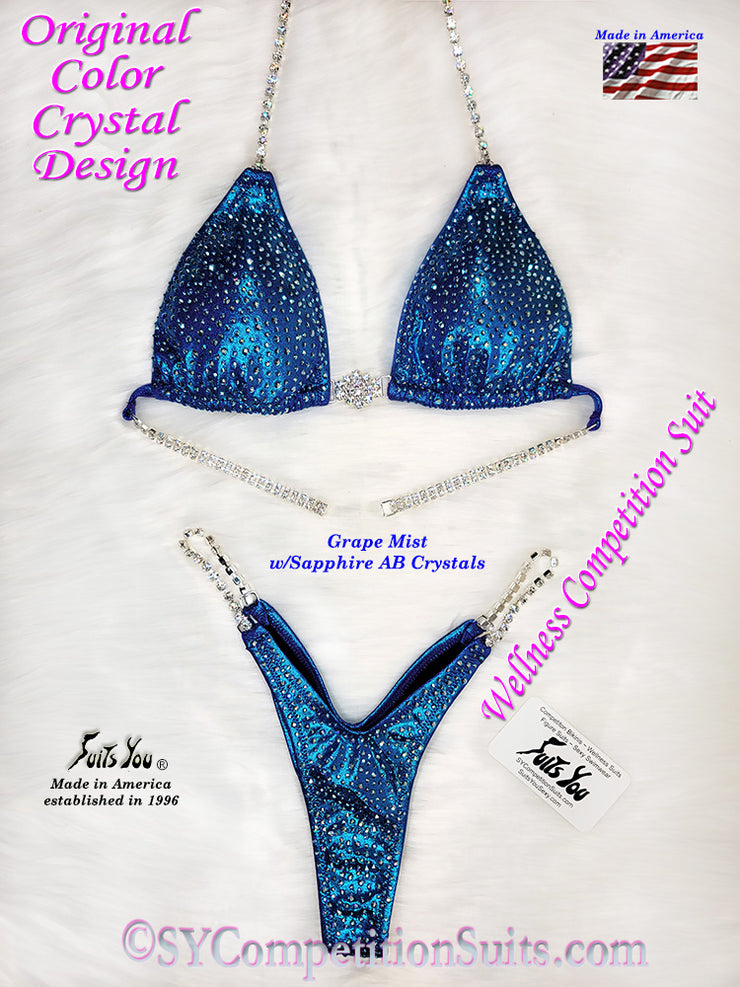In-Stock Wellness Competition Bikini, grape with Sapphire AB Crystals