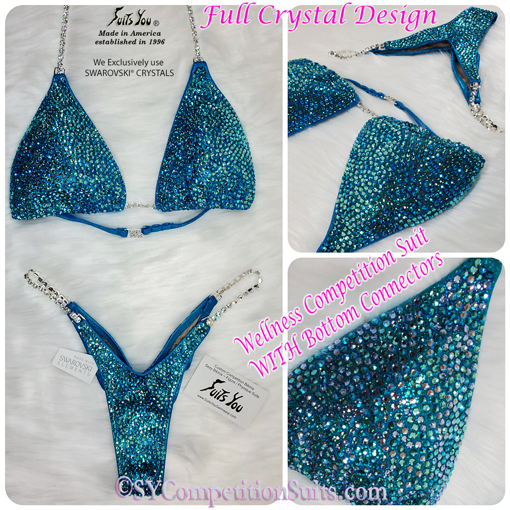 Wellness Bikini with bottom connectors, Turquoise multi crystal